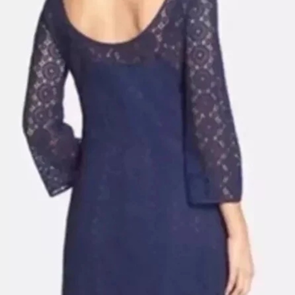 Lilly Pulitzer Topanga True Navy Blue Breakers Lace Dress Medium Bell Sleeves - Picture 5 of 13